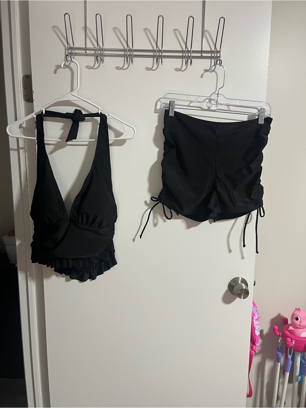 Amazon Black Ruffle Halter Swim Top with Black Side-Tie Swim Shorts
